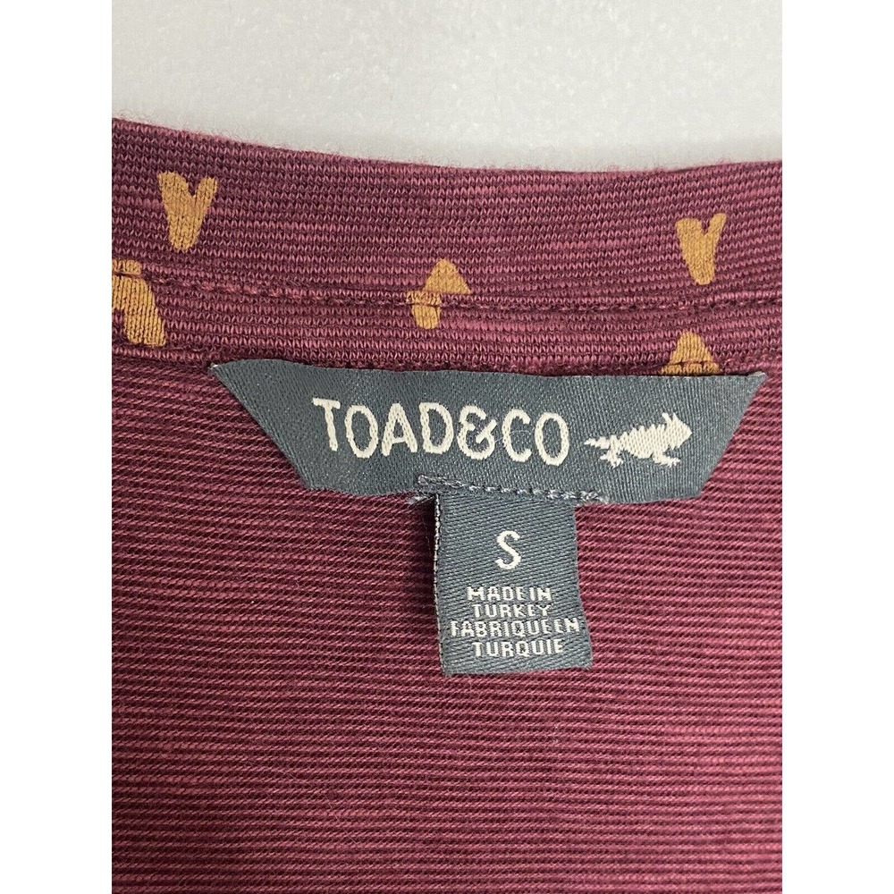 TOAD AND CO Burgundy Organic Cotton Long Sleeve Dress with V Pattern Small - Picture 3 of 6